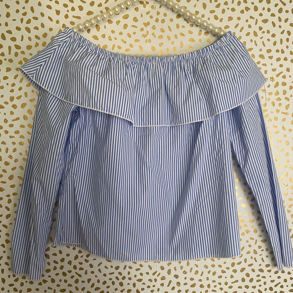 Love Camera blue & white stripped off the shoulder